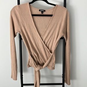 Express Faux Wrap Ribbed Top